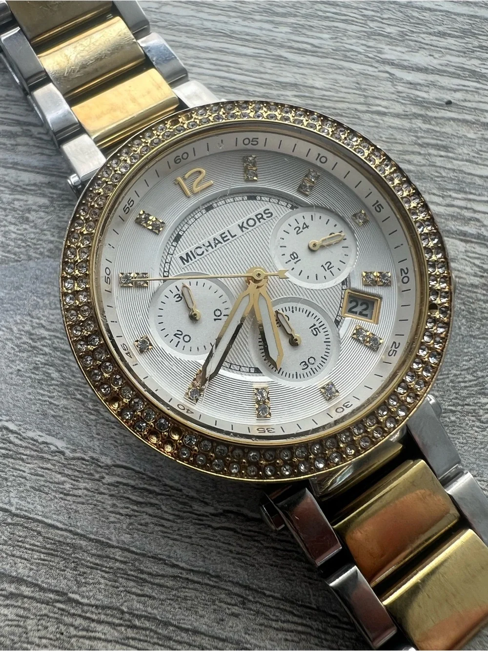 Michael Kors Two-Tone Gold & Silver Crystal-Trim Chronograph Watch